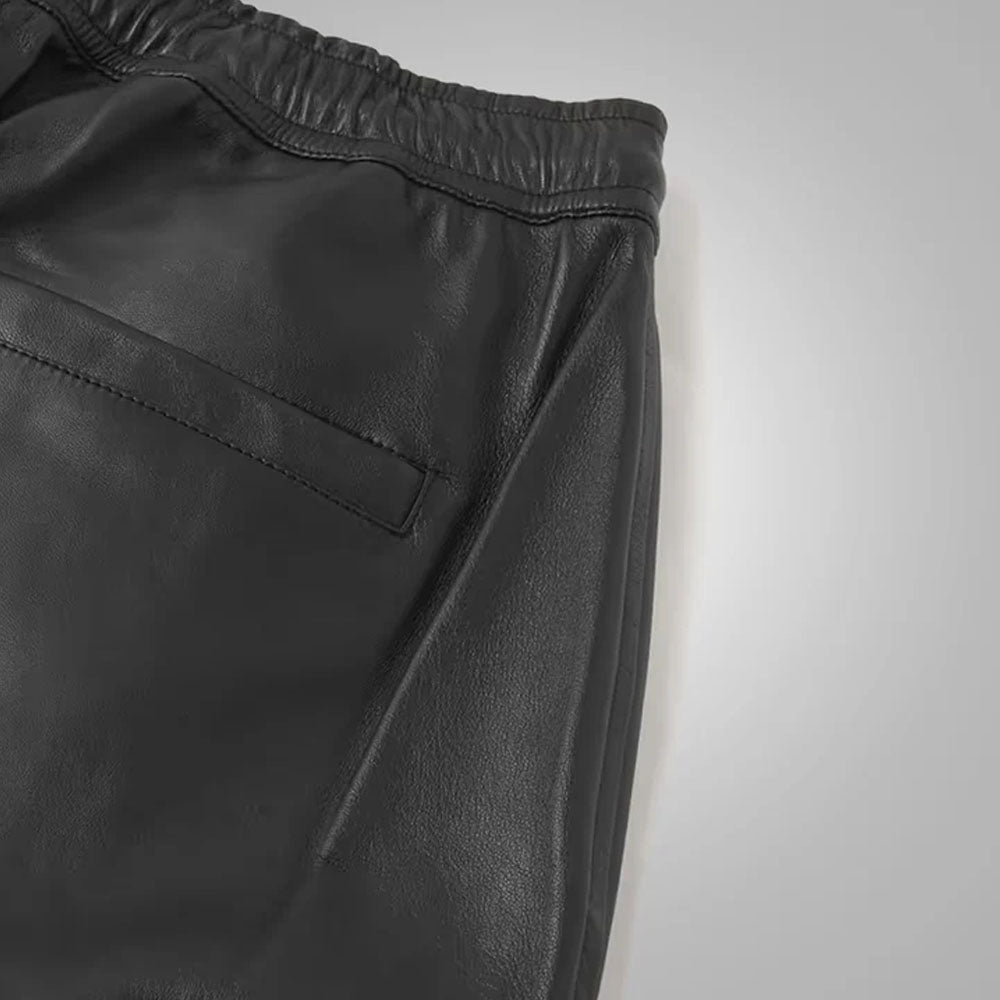 Mens Black Biker Leather Sheepskin Pants