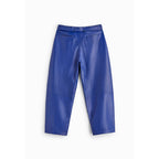 Blue Mens Sheepskin Leather Real Biker Pants