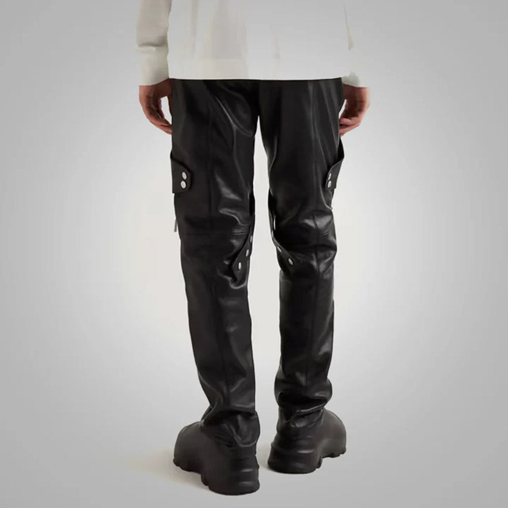 Black Men Real Sheepskin Fashion Leather Biker Pants