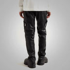 Black Men Real Sheepskin Fashion Leather Biker Pants
