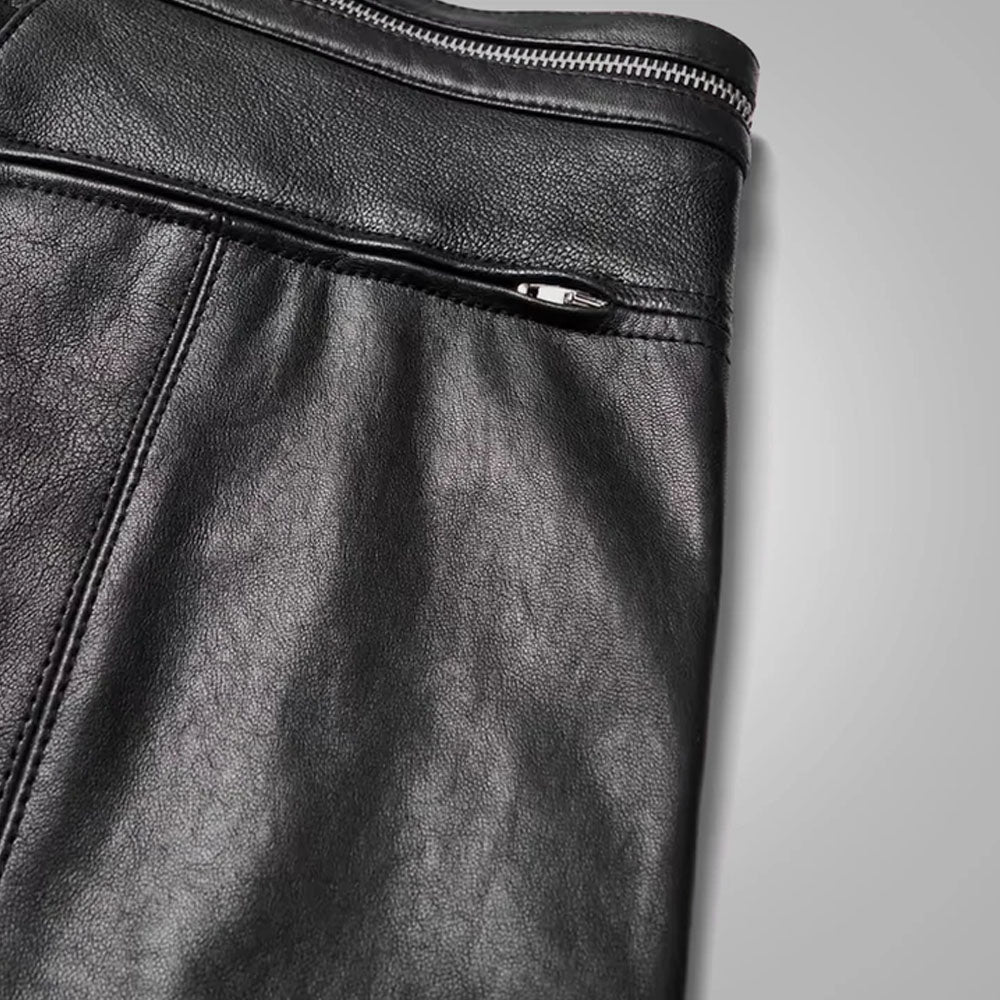 Black Men Real Sheepskin Fashion Leather Biker Pants
