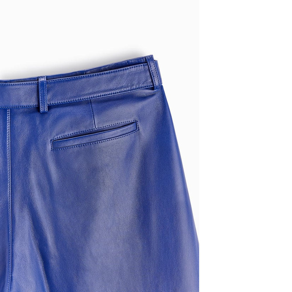 Blue Mens Sheepskin Leather Real Biker Pants