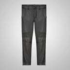Black Men Real Sheepskin Leather Biker Pants