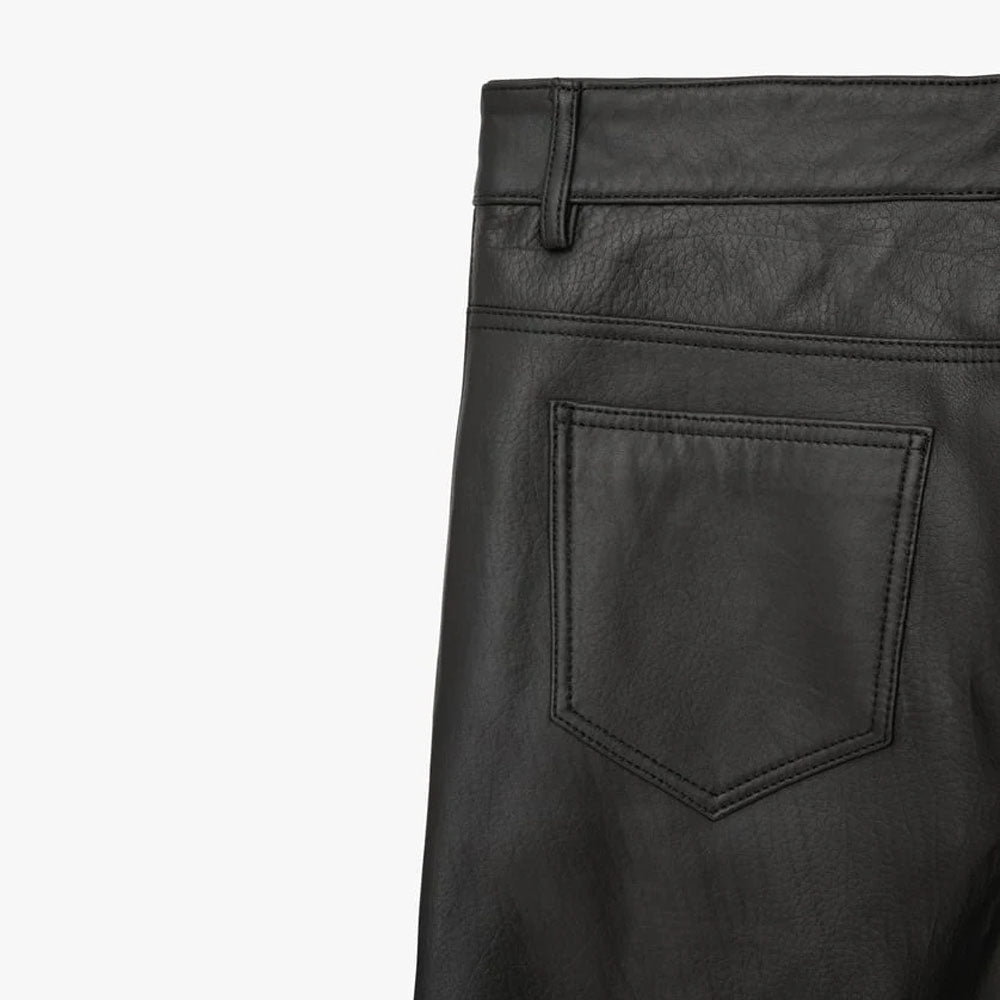 Black Men Real Sheepskin Leather Biker Pants