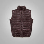 Men Dark Brown Genuine Bubble Sheepskin Down Leather Vest