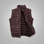 Men Dark Brown Genuine Bubble Sheepskin Down Leather Vest