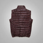 Men Dark Brown Genuine Bubble Sheepskin Down Leather Vest