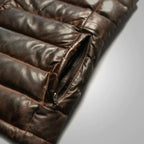 Brown Men Bubble Down Genuine Leather Sheepskin Vest
