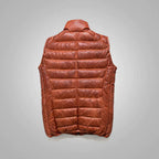 Men's Brown Bubble Lambskin Leather Down Western Vest