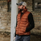 Men's Brown Bubble Lambskin Leather Down Western Vest