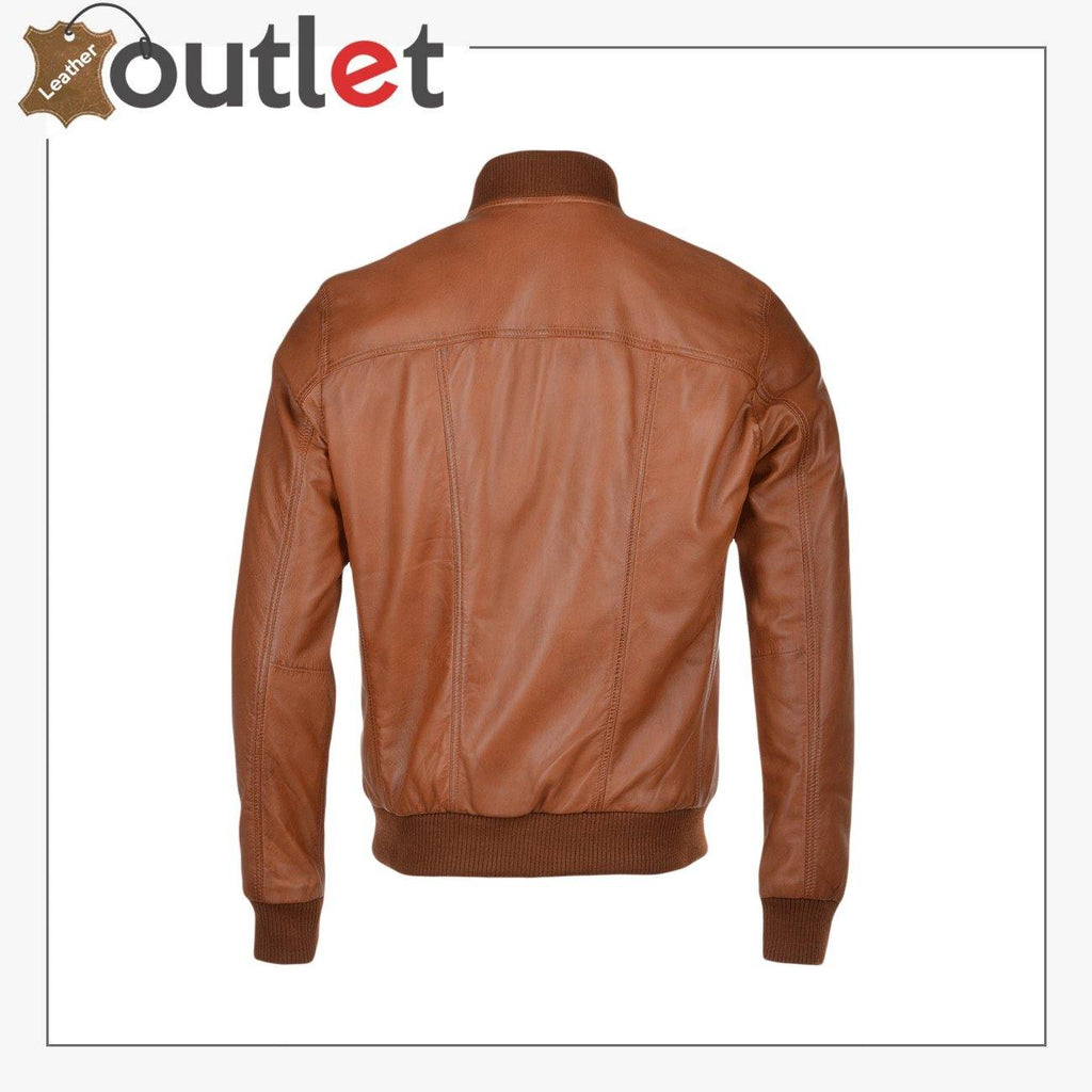 Light Brown Leather Bomber Jacket