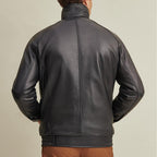 Mens Black Lined Leather Bomber Jacket