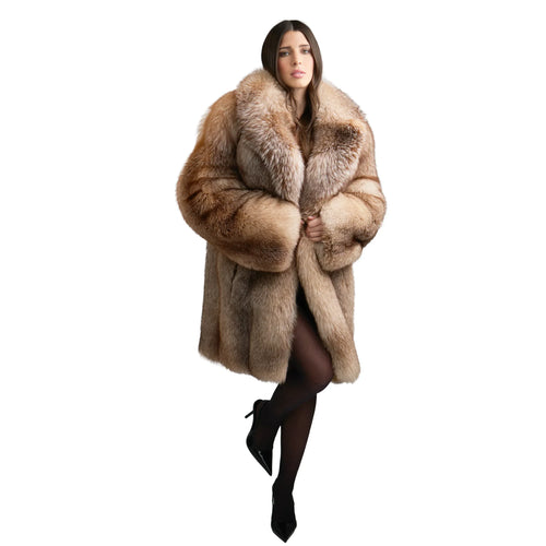 3/4 Women Full Skin Fox Fur Stroller Coat