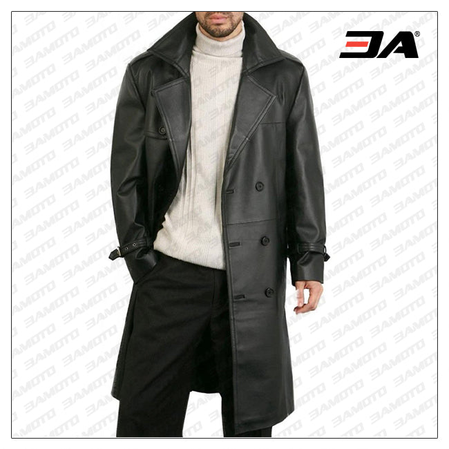 Augusta Black Leather Trench Coat Mens