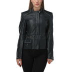 Luna Navy Blue Studded Leather Jacket