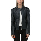 Luna Navy Blue Studded Leather Jacket