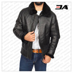 Men Black Shearling Flying Leather Jacket