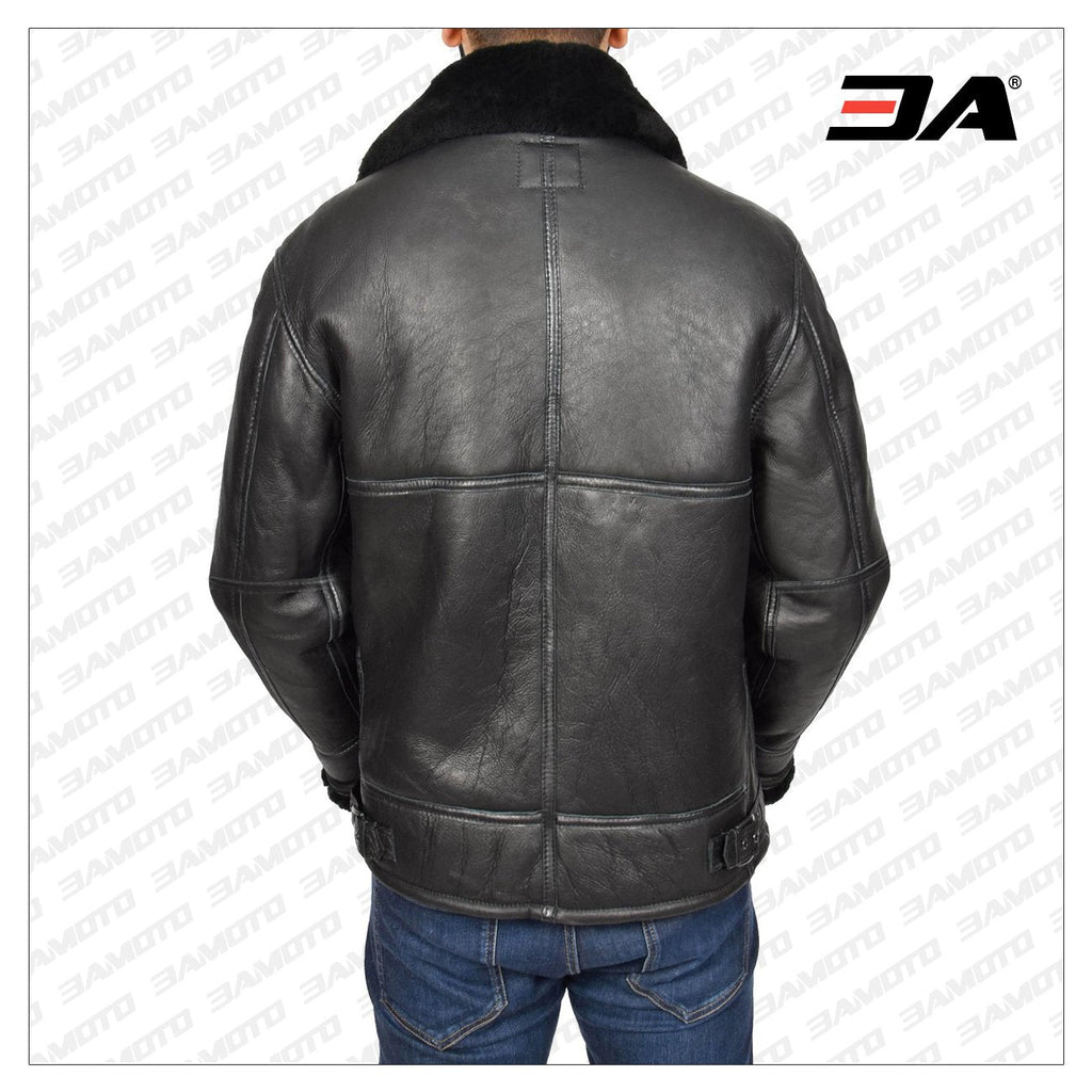 Men Black Shearling Flying Leather Jacket
