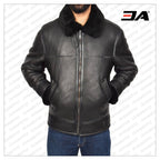 Men Black Shearling Flying Leather Jacket