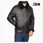 Men Black Shearling Flying Leather Jacket