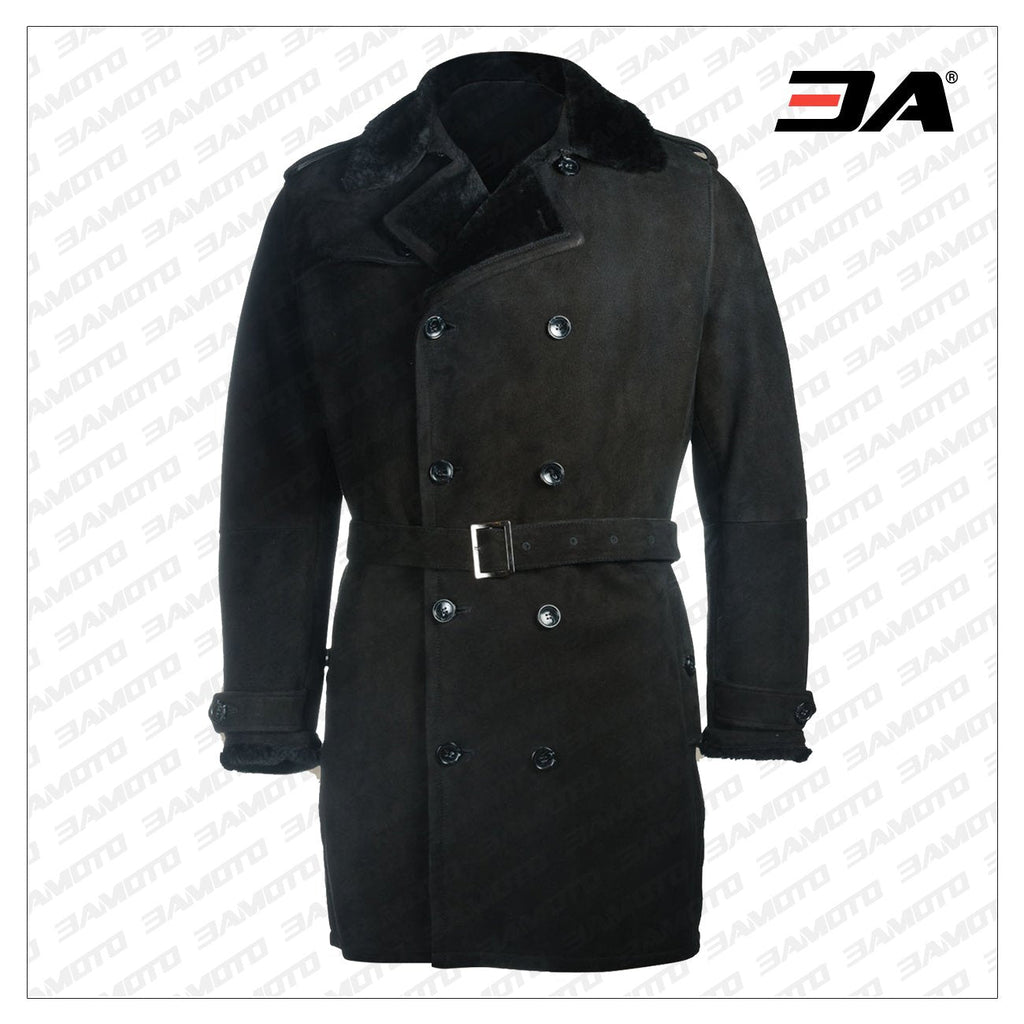 Men Black Sherpa Trench Coat