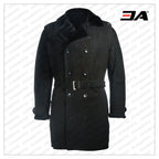 Men Black Sherpa Trench Coat