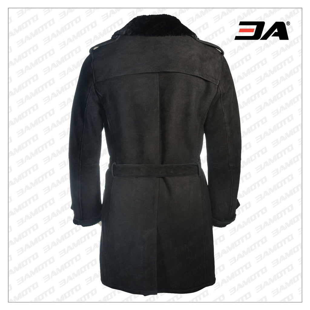 Men Black Sherpa Trench Coat