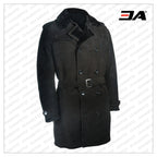 Men Black Sherpa Trench Coat