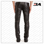 Mens Leather Tapered Fit Biker Pants
