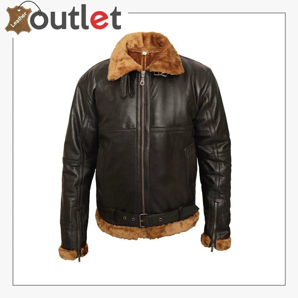 MEN'S Aviator B3 brown shaded sheepskin fur leather bomber flying jacket