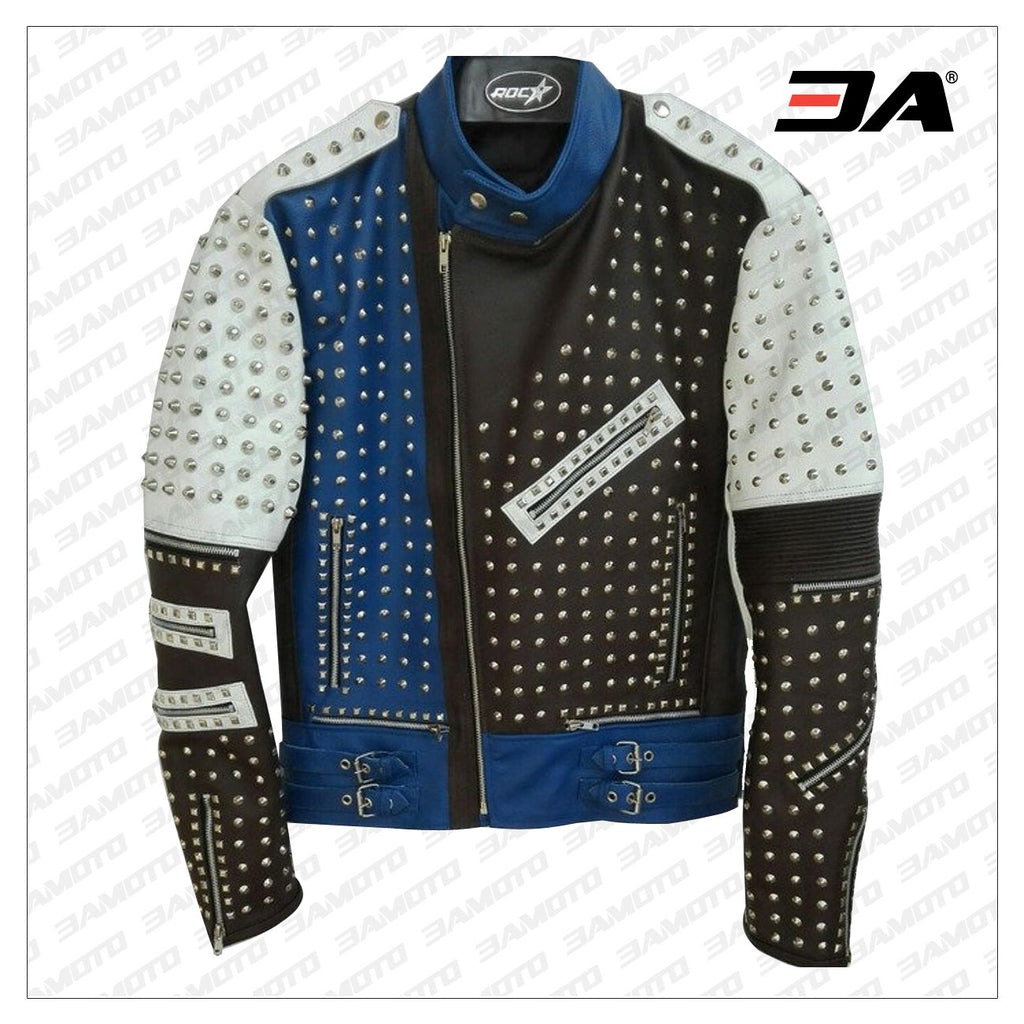 Made To Order Full Studded Biker Leather Coat Jacket Multi Color Design