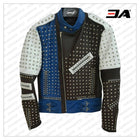 Made To Order Full Studded Biker Leather Coat Jacket Multi Color Design