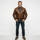 Men’s 100 Mission A-2 Pilot Leather Jacket – Classic Aviation Bomber Coat