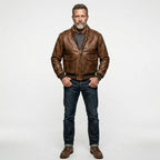 Men’s 100 Mission A-2 Pilot Leather Jacket – Classic Aviation Bomber Coat
