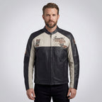 Men’s Harley-Style Genuine Leather Jacket – Star Embroidered Shoulder Moto
