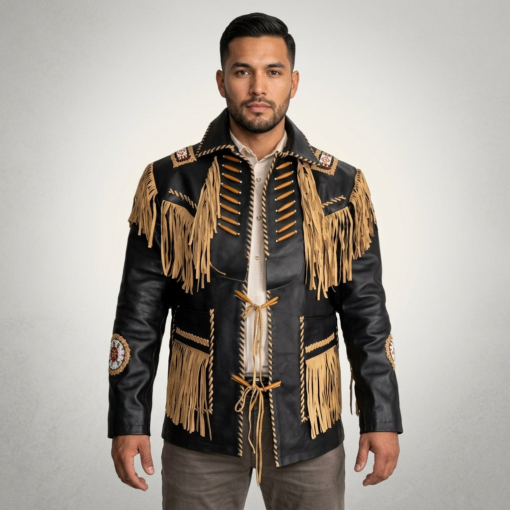 Men’s Black Cowhide Leather Vintage Jacket – Classic Biker Coat