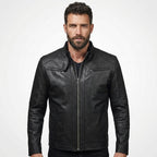 Men’s Classic Black Leather Jacket – Timeless Casual Biker Coat