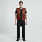 Men’s Vintage Red Leather Biker Vest – Classic Motorcycle Riding Vest