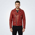 Men's Red Leather Biker Jacket - Bold, Stylish & Real Leather