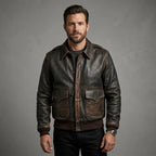 Men’s Brown A2 Aviator Leather Bomber Jacket – Military Pilot Flight Coat