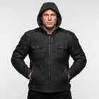Men’s Matte Black Leather Biker Jacket – Removable Hood Moto Coat