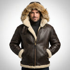 Men’s B-3 Hooded Sheepskin Bomber Leather Jacket – Premium Shearling Flight Coat