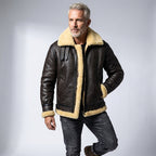 Men’s Dark Brown B3 Military Shearling Bomber Jacket – Premium Aviator Flight Coat
