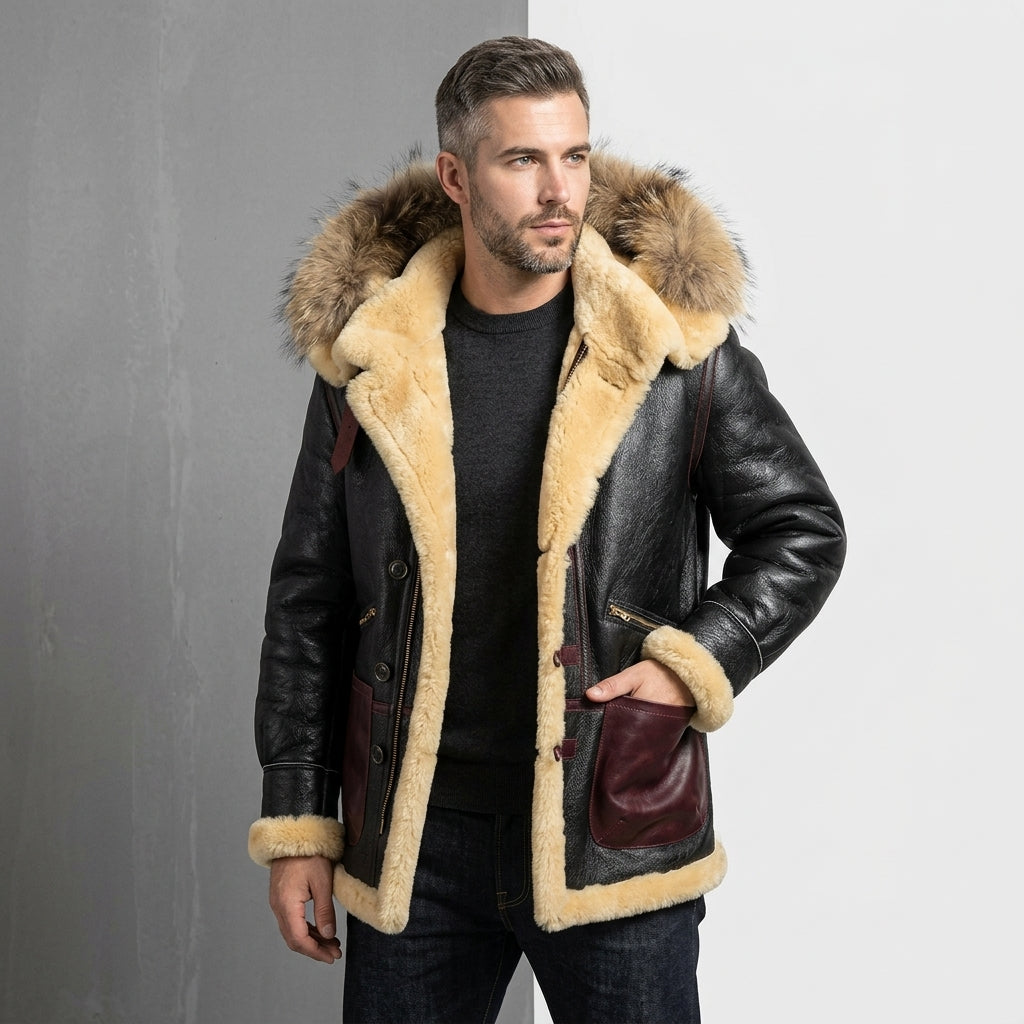 Men’s B3 Shearling Bomber Jacket – B7 Sheepskin Military Fur Coat