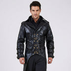 Men's Black Leather Steampunk Military Jacket