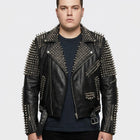 Men's Punk Metal Button Studded Biker Leather Jacket