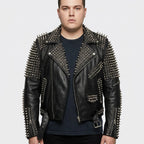Men's Punk Metal Button Studded Biker Leather Jacket