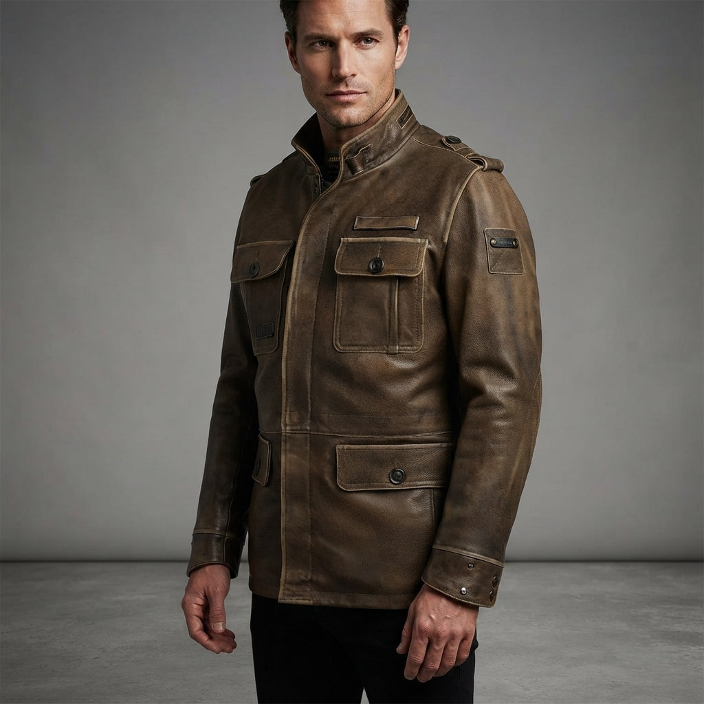 Men's Vintage Brown Genuine Field Leather Jacket - Leather Outlet