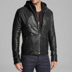 Men's Slim Fit Black Leather Jacket - Leather Outlet