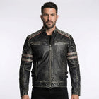 Men’s Distressed Black Cow Leather Biker Jacket – Vintage Quilted Moto Jacket